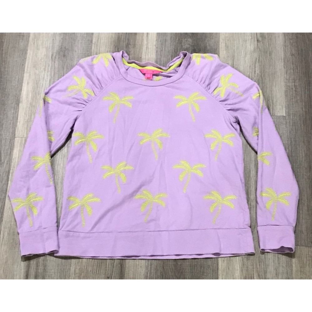 Lilly Pulitzer Aldean Women's Sweatshirt Iris Purple Embroidered Palm Tree Small
